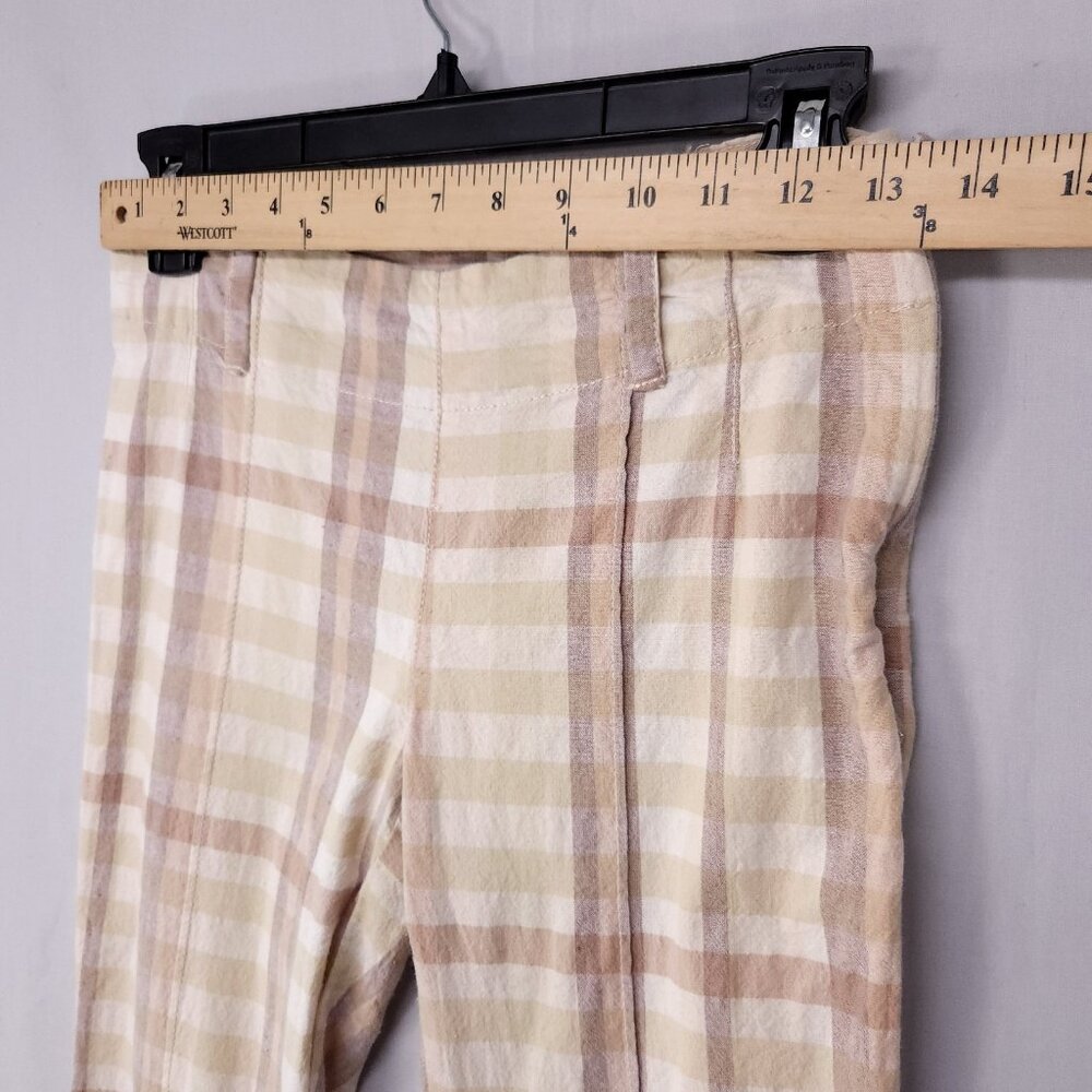 Free People Plaid Flare Pants Womens 0 Linen Blend Low Rise Retro Hippie Boho - Picture 8 of 16
